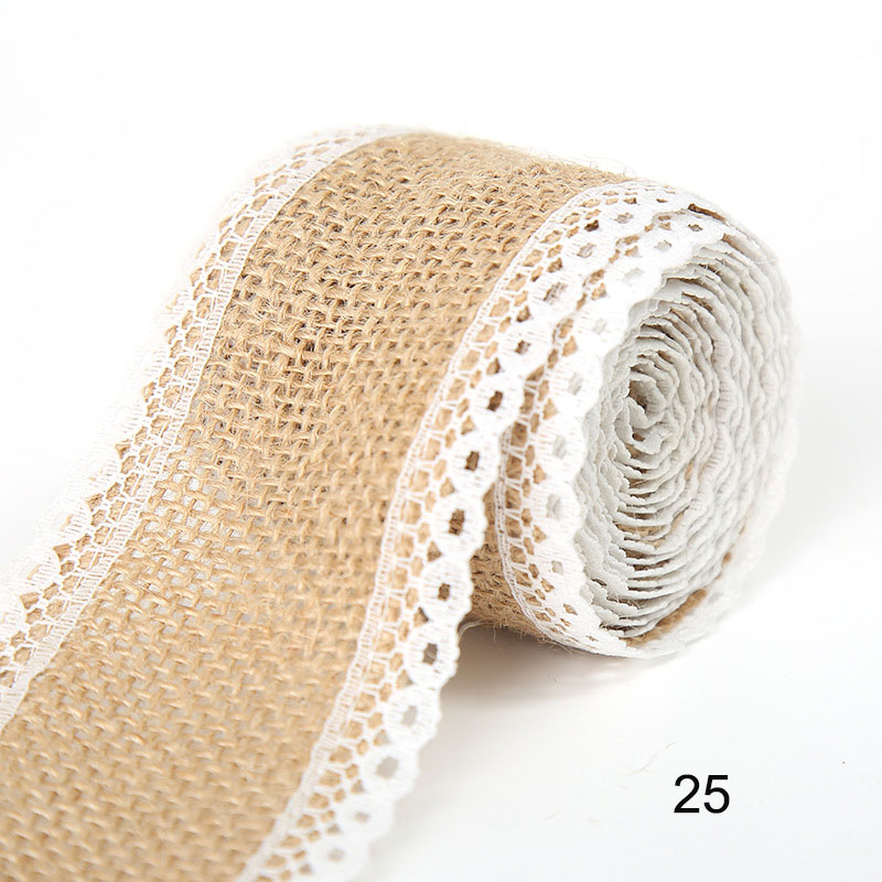 2M/Roll Natuurlijke Jute Grof Linnen Lint Wit Kant Bruiloft Verjaardag Kerst Decoratie Diy Ambachten Retro Verpakking lint