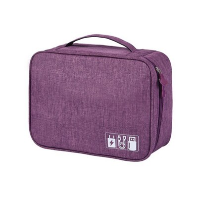 Multifunction Digital Accessories Receiving Bag Waterproof Polyester USB Cable Charger Mobile Power Travel Packing Organizer: Purple