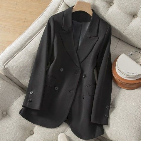 Chaqueta holgada de estilo coreano para mujer, Blazer de manga larga con doble botonadura, color Beige, 2022: Negro / XXL wears 66-70KG
