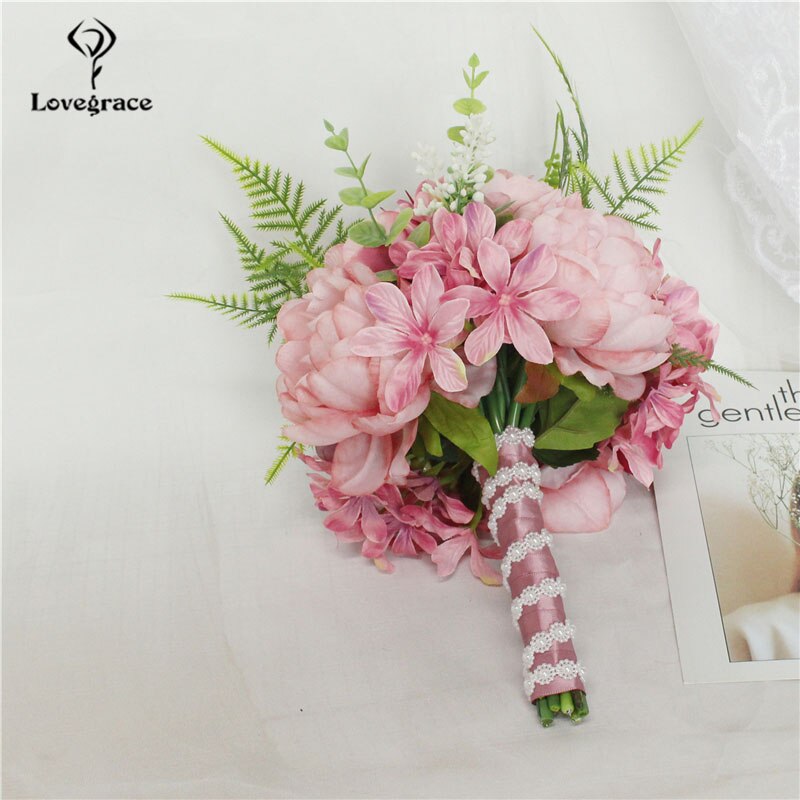 Lovegrace brude bryllup bukett brudepike haug med blomster bryllup forsyninger kunstig silke rose dahlia champagne festdekor