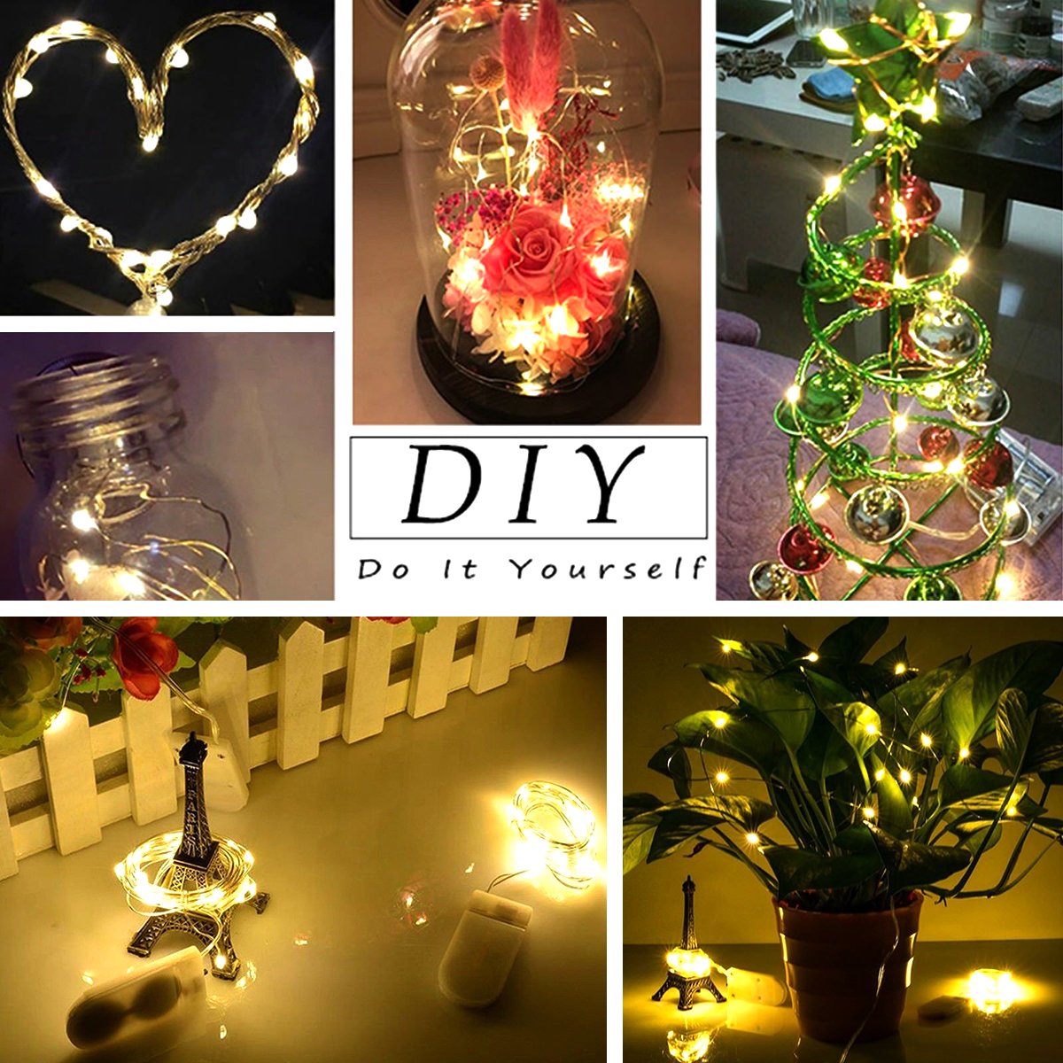 1M 2M Lichterkette Schnur CR2032 Batterie Mini DIY drinnen Zimmer Dekor Licht Hochzeit Weihnachten Lichter Girlande LED dekoration