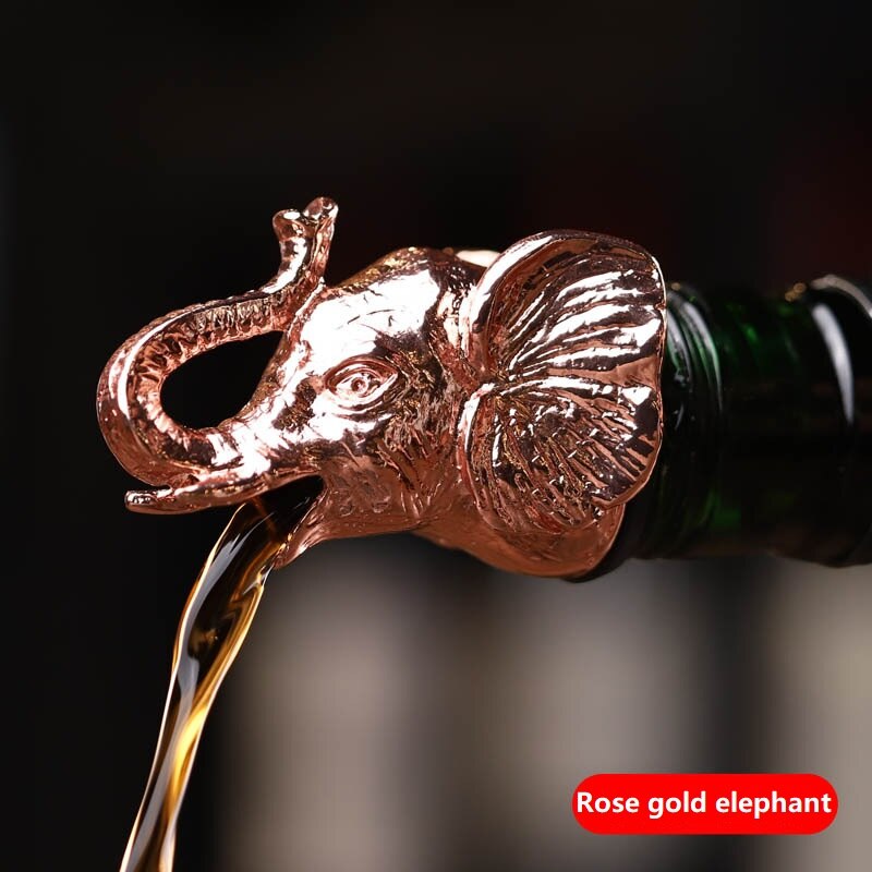 Zinc Alloy Deer Stag Head Wine Pourer Unique Wine Bottle Stoppers Wine Aerators Bar Tools Get Together: Rose gold elephant