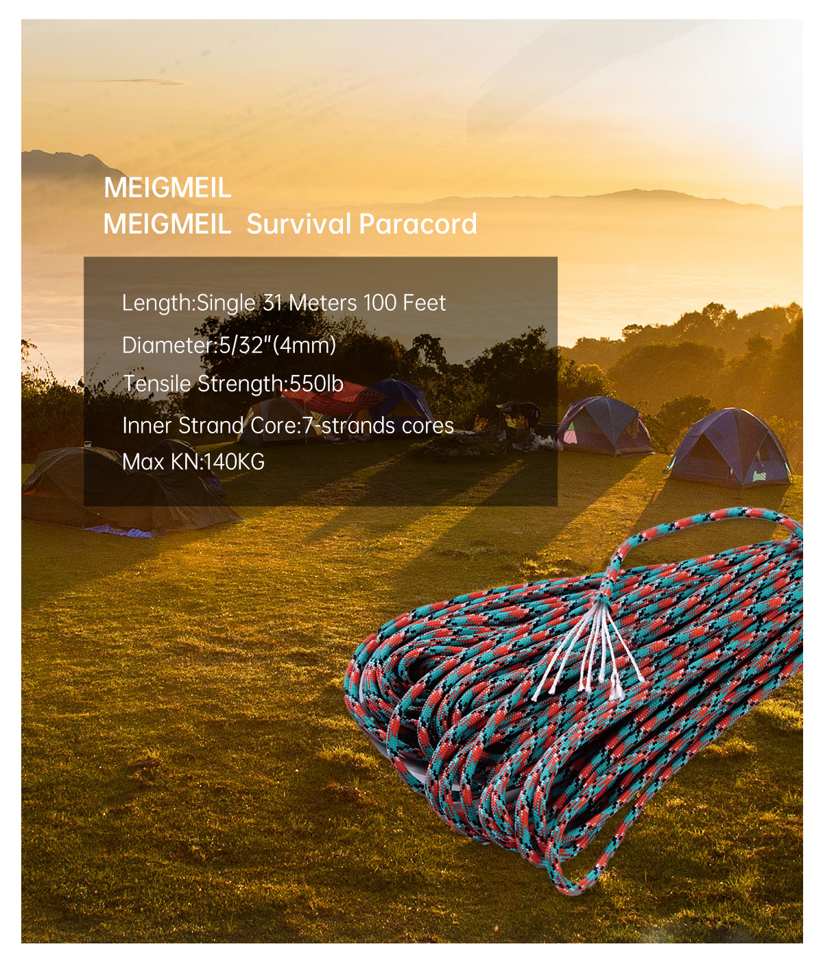 1 pièces 550 Paracord Parachute cordon lanière Mil Spec Type III 7 brins noyau 100 FT 27 couleurs pour l'escalade Camping boucle Bracelet