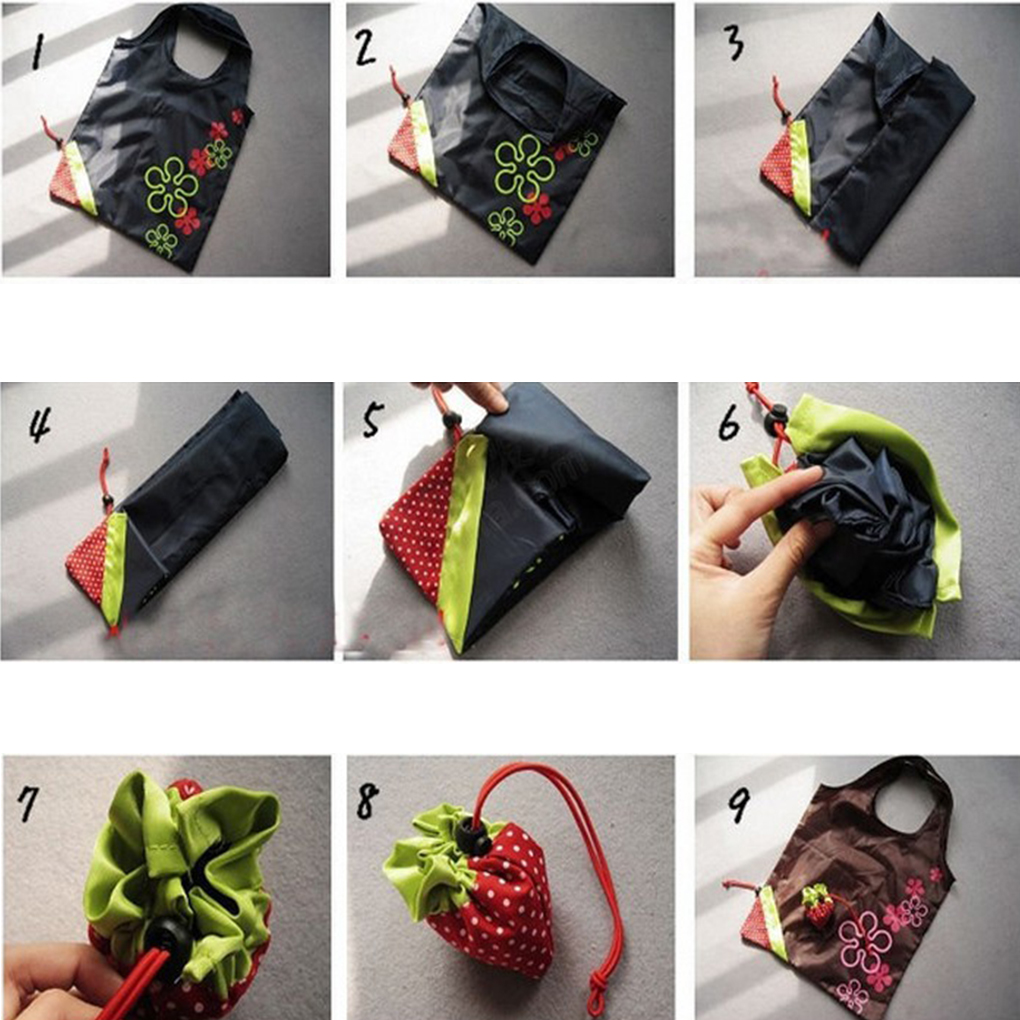 Bolsa de Nylon plegable para comestibles, bolso de compras grande de fresa, bonito bolso de viaje, ecológico, Floral, reutilizable, 5 uds.