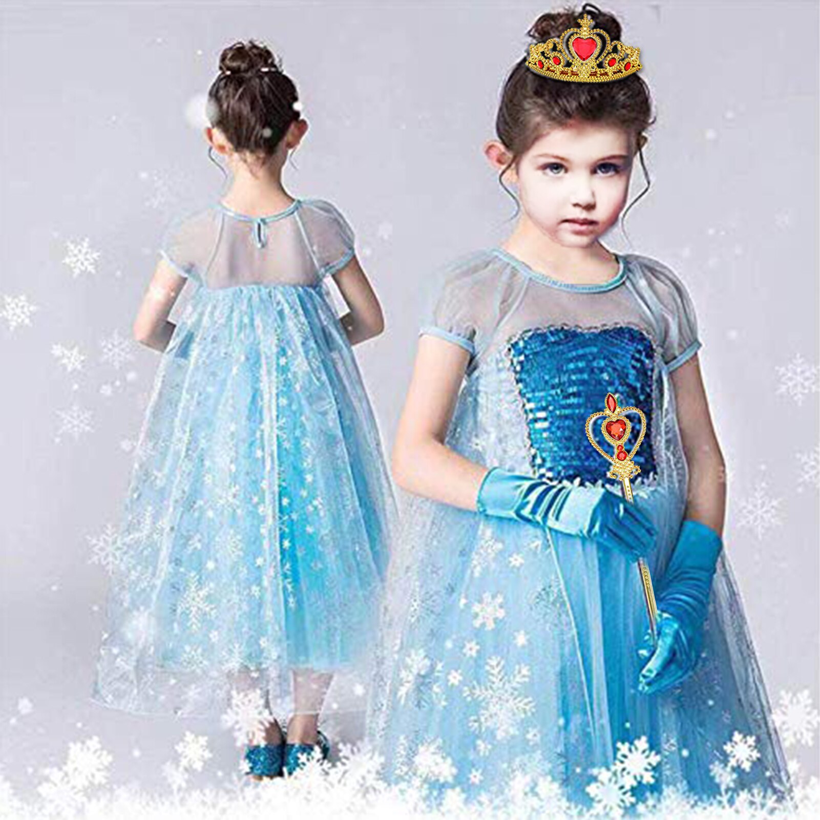 Prinzessin Kleid hoch Zubehör Prinzessin Krone Handschuhe Zauberstab Halskette EarringsPrincess Spielzeug Kleinkind Kleid hoch vorgeben Spielen Echten Machen