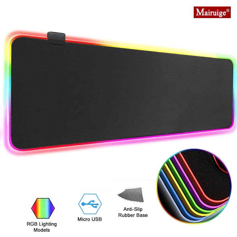 Alfombrilla de ratón RGB personalizada para Gaming alfombrilla de ratón para Gaming, color negro, LED, XXL Alfombrillas grandes de ratón, gran alfombra de escritorio con Teclado retroiluminado de 90x40mm