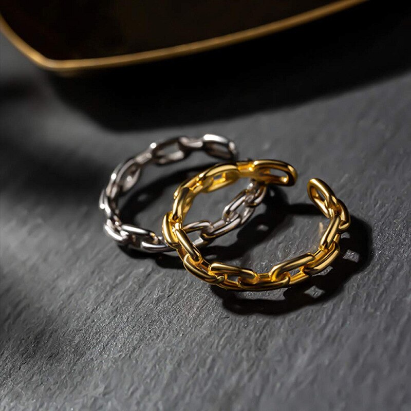 Charm Lady Chain Ring Casual Ring Goud Zilver Kleur Nordic Stijl Hollow Ring Vrouwen Mannen Sieraden Verstelbare