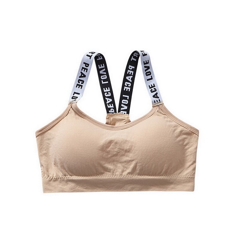 Sujetador deportivo para mujer, Top de tubo sin anillo de acero, ropa interior de talla grande, acolchado, estampado, para gimnasio, Yoga, belleza,: Beige