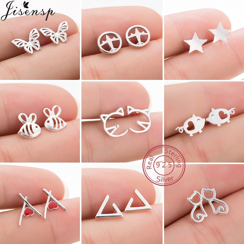 100% 925 Sterling Silver Earrings Stud for Women Girls Minimalist Jewelry Geometric Plane Butterfly Star Earring Party bijoux