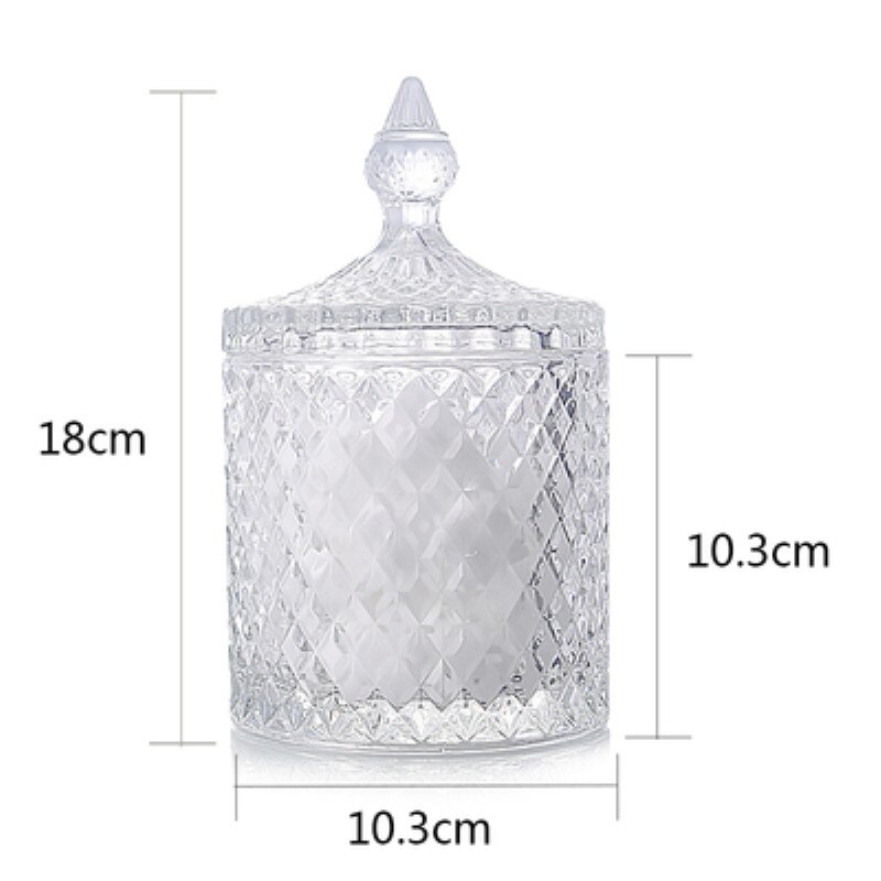 Bocal de stockage en verre cristal de couleur européenne de 600ML, bocal à sucre en diamant, pour coton-tige, tampons de coton, bocaux de stockage ménagers: Clear L