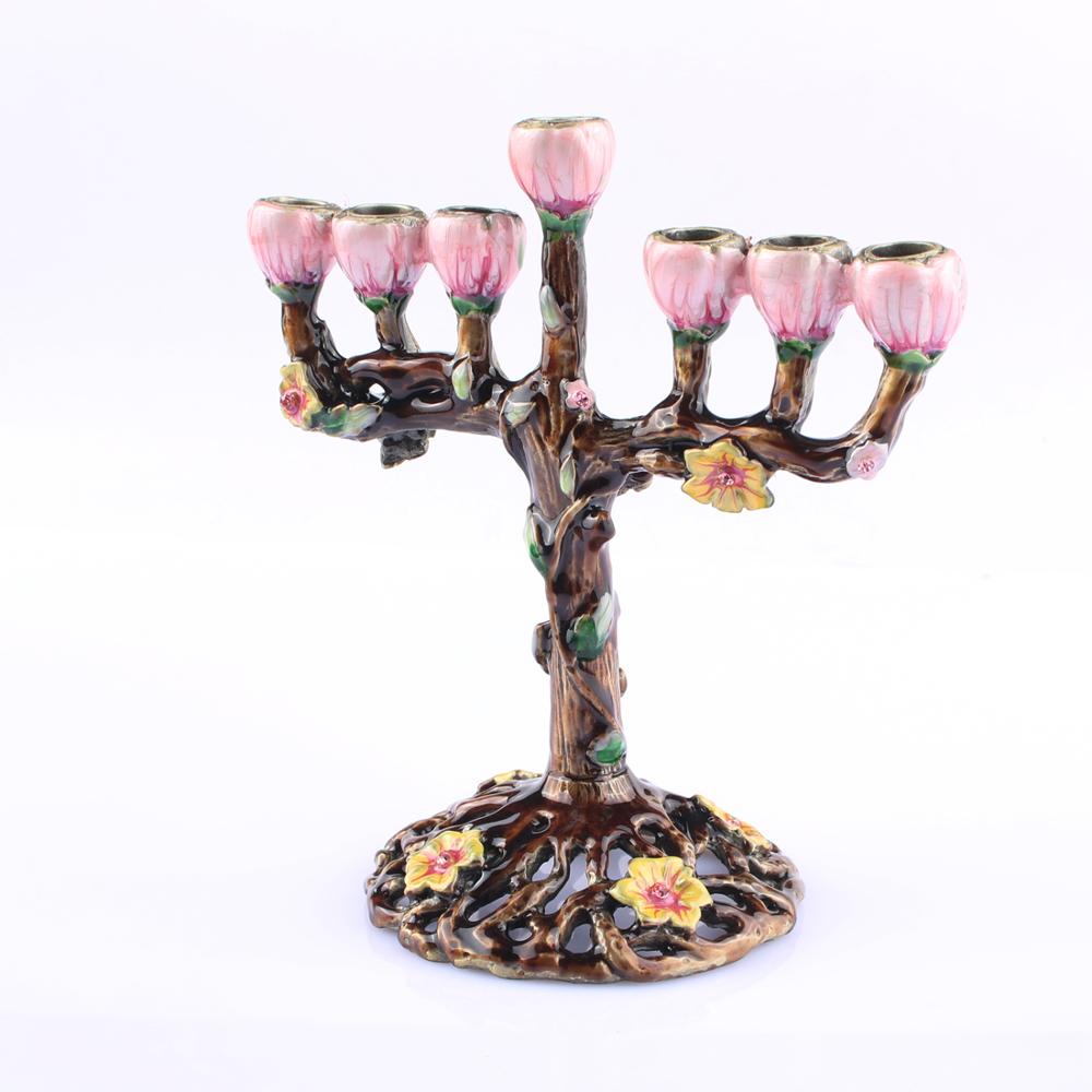 Candelabros Hanukkah Menorah de 7 ramas, candelabros con Árbol de flores, candelabros Menorah antiguos