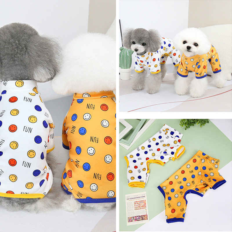 Niedlicher hundepyjama für kleine hunde, hundeoverall mit smiley-drucken, schnauzer- und Chihuahua-kleidung, frühlings- und sommeroutfits für yorkshire Terrier und welpen