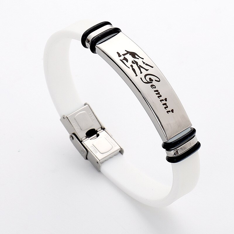 12Mm Men's and Women's Black Leather Bracelets, Stainless Steel Bracelets Layered Stitched Leather, Twelve Constellation Bracele