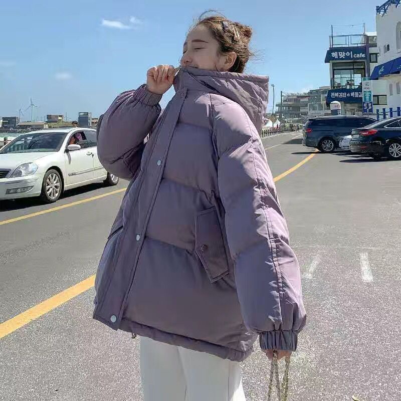 Dam vinter höstjacka bomull vadderad huva oversized lös kvinnlig tjock kappa kort solid casual damparkas