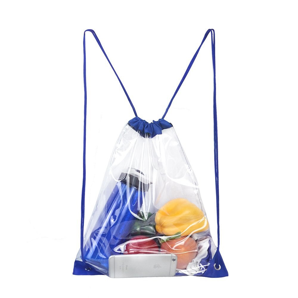 Transparent Kordelzug Rucksack Obst lagerung Tote Sporttasche Sport Pack 45x34cm Unisex Große Kapazität Leichte Strand Rucksack: blue