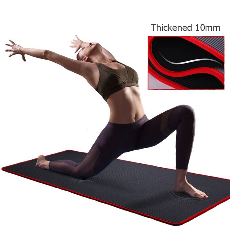 10Mm Thick Non-Slip Yoga Mat Nbr Fitness Pilates Mat Anti-Tearing Edge Beginner Yoga Mat 72x24Inch - Black