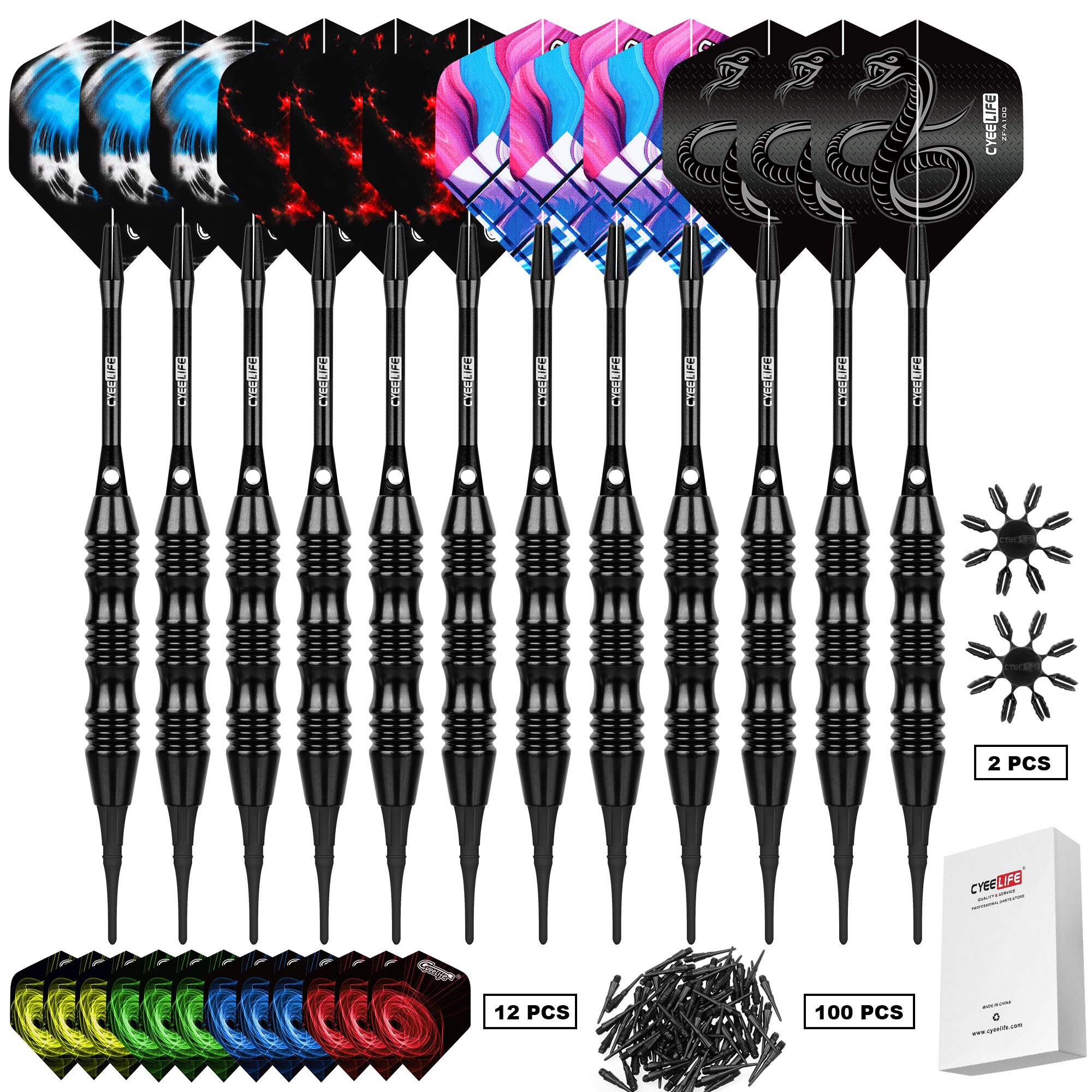 Cyeelife 12 Stuks Dart Set Meerdere Stijlen Darts Vluchten Professionele Zacht Plastic Tips Set Voor Elektronische Dartbord Accessoires