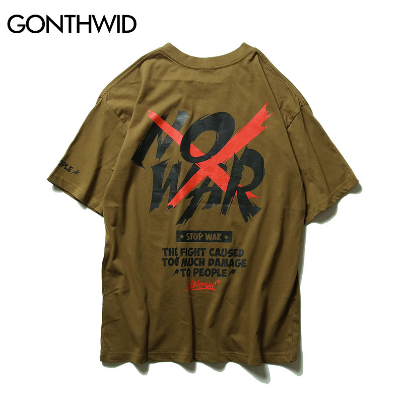 Gonthwid no war trykt t-shirt sommer anti krig tshirts herre hip hop afslappet kortærmede toppe t-shirts streetwear t-shirts