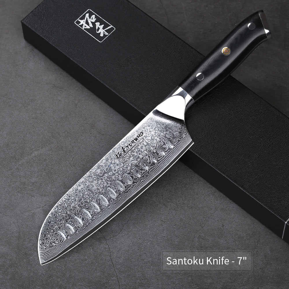Turwho 7 "tommer santoku kniv 67 lag vg10 håndlavet damask rustfrit stål køkkenkniv kokknive g10 håndtag: Default Title