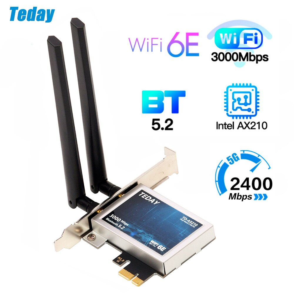 Schreibtisch Wi-Fi 6 Intel AX210 PCIe WiFi Adapter Bluetooth 5,2 3000Mbps 2,4G 5G 6G 802,11 ax AX210NGW drahtlose Wifi 6E Karte: Ursprünglich Titel