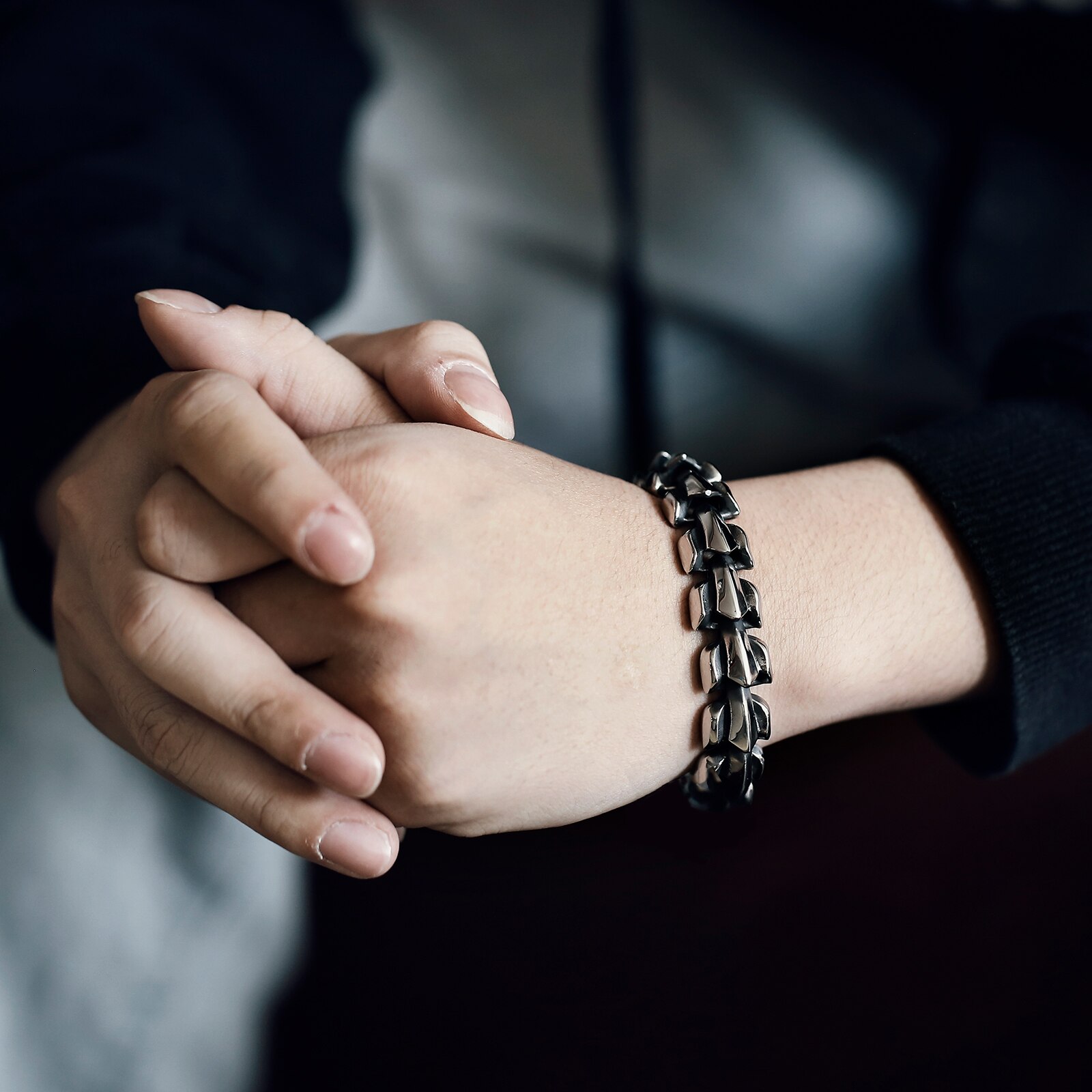 HaoYi – Bracelet Vintage en acier inoxydable pour hommes, chaîne à maillons, accessoires de bijouterie Fine, à la