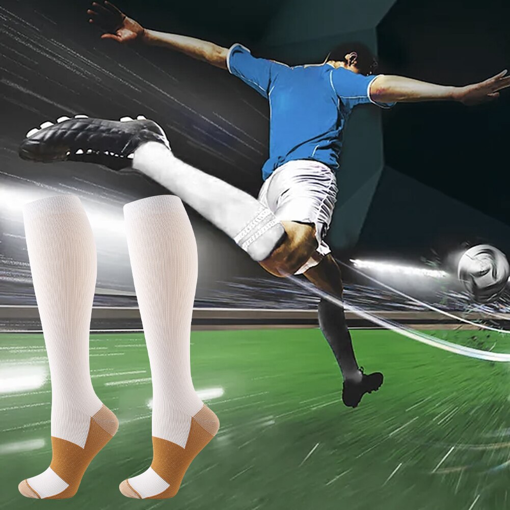 Women Men Reduce Swelling White Compression Socks Knee High Better Circulation Support Travel Flight Running For Sports Athletic