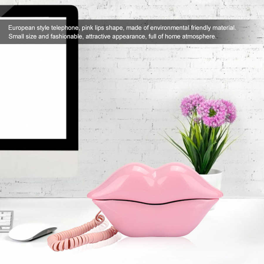 Lips Telephone Novelty Landline Phone Red Mouth Lip Shaped Phone Desk Corded Phone for Home Hotel Office Decoration
