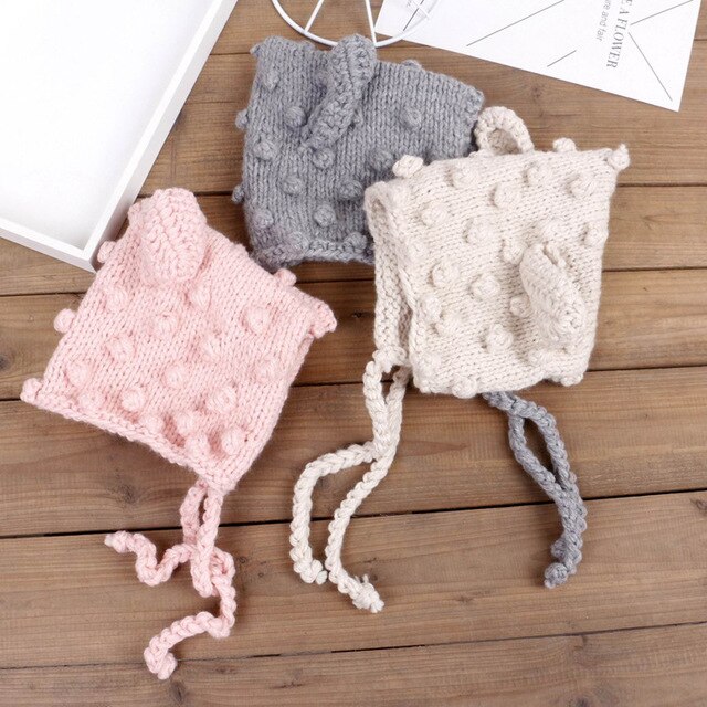 Gorros de lana con orejeras para bebés, con cordones, para otoño e invierno, para hombres y mujeres, sombreros artesanales, bonitos de punto