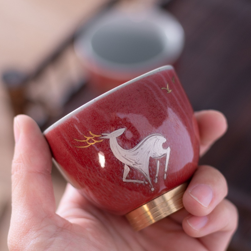 Rouge cuivre semelle Kung Fu tasse en céramique à la main grossière poterie service à thé personnel thé maître tasse unique tasse cramoisi en céramique tasses à thé