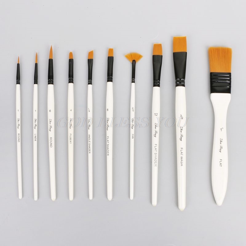 10 Stuks Nylon Haar Art Schilderij Borstels Set Acryl Olie Aquarel Artists Paint Brush Set Tekening Supplies