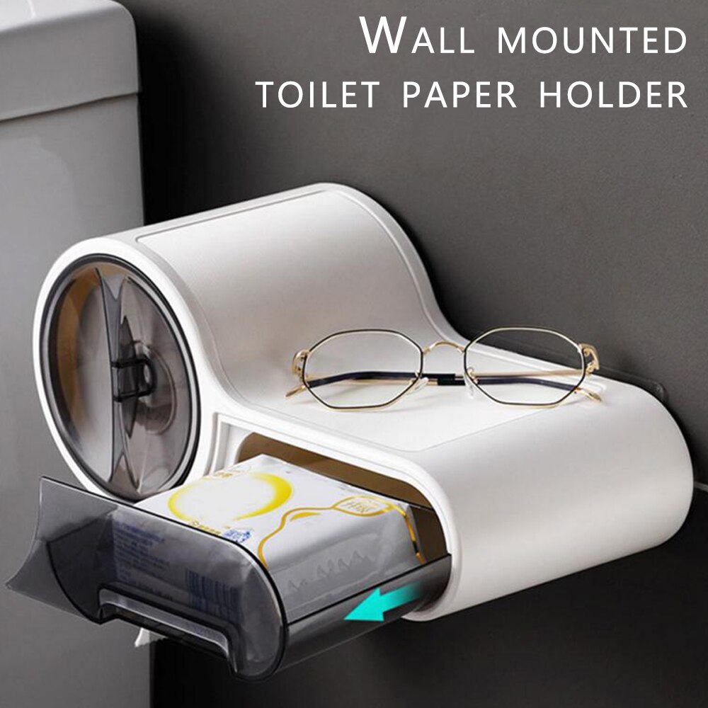 Waterdicht Toilet Roll Tissue Holder Box Papier Dispenser Zelfklevende Muur Gemonteerd Alle Bedekt Mobiele Telefoon Planken Badkamer