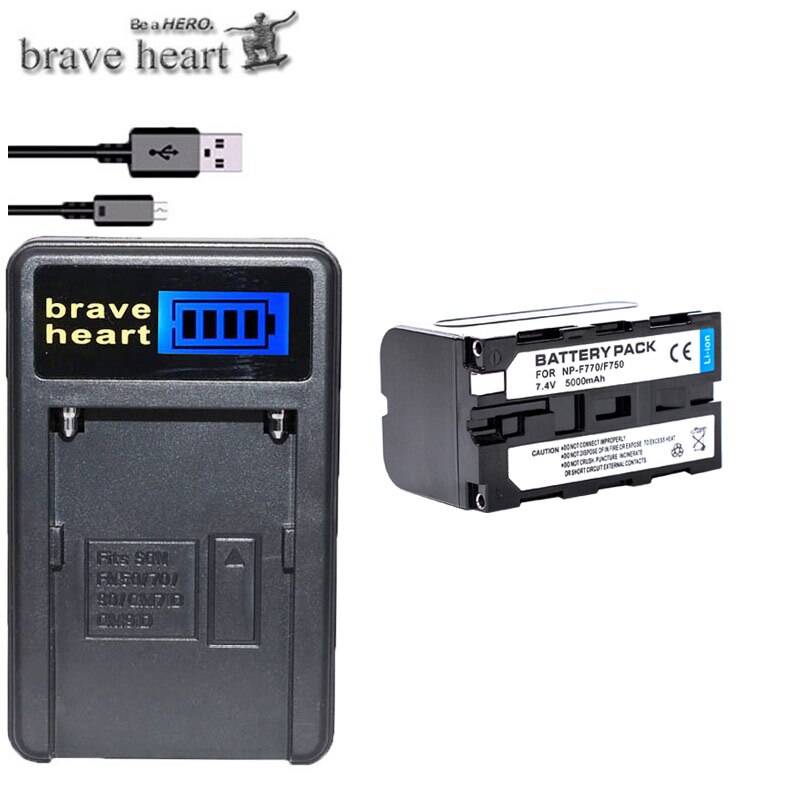 2 stücke 5000mAh NP-F770 NP-F750 NP F770 np f750 NPF770 750 Batterien + LCD USB Ladegerät für Sony NP-F550 NP-F770 NP-F750 F960 F970: Ladegerät und 1Batterie
