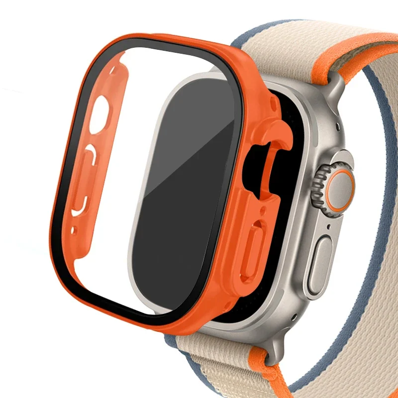 Vidrio + funda para Apple Watch Ultra 2, carcasa de 49mm para reloj inteligente, parachoques de PC + Protector de pantalla, cubierta templada, accesorios de banda serie iwatch