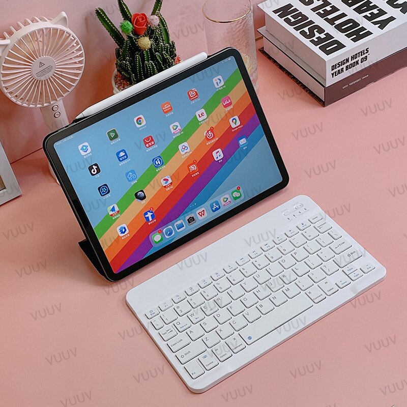 Hiszpańska klawiatura kompatybilna z Bluetooth dla tabletu rosyjska portugalska Android iOS Mini bezprzewodowa klawiatura tabletu dla ipada: White