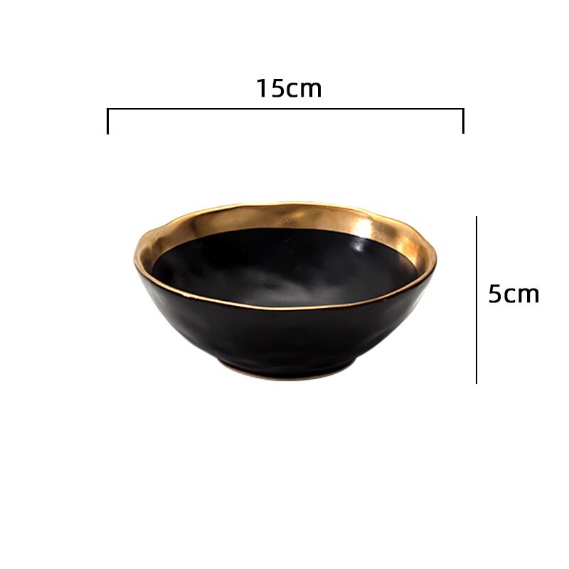 Assiette nordique en céramique à traçage doré mat, blanc et noir, bol à salade d&#39;œufs et de fruits, vaisselle de table, ensemble d&#39;assiettes en or: Bowl-15x5cm
