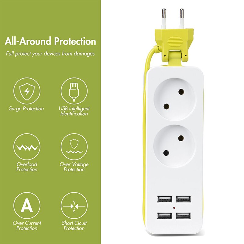 Travel Power Strip Portable Extension Socket Outlet with 4 USB Wall Charger Smart Desktop Socket EU Plug