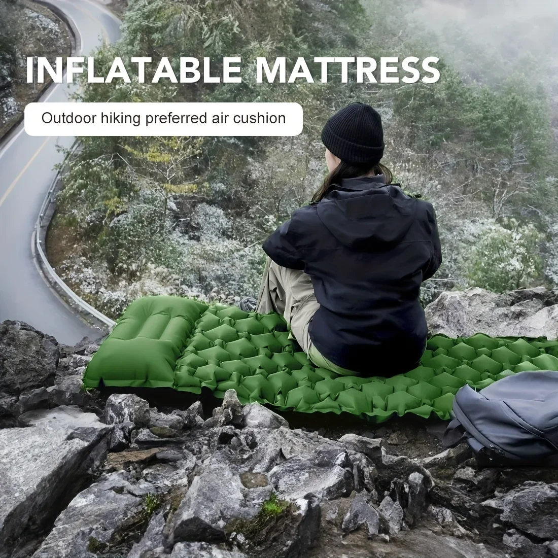 Utendørs camping sovemadrass ultralett oppblåsbar madrass med pute, vanntett  p6- lags belegg, egnet for fotturer