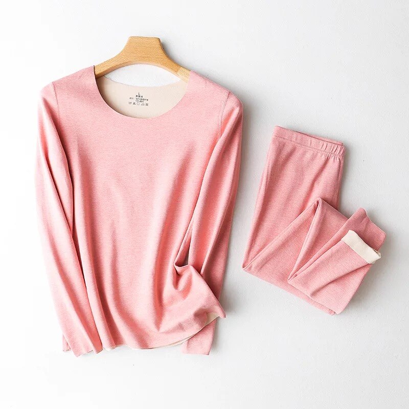 Bielizna termiczna damska plus rozmiar podszyty polarem zestaw kalesonów zimowa bluza i spodnie piżama miękkie ciepłe ubrania Homewear ouc1236: Różowy / XL