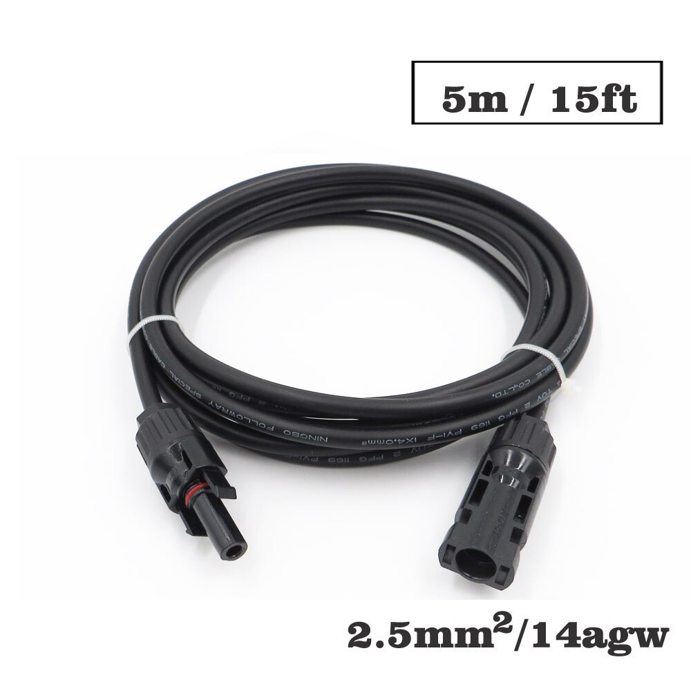 1 Pc X 2.5mm2 14AWG 3ft 6ft 9ft 15ft 30ft Pv Connector Extension Verbinding Tak Zwarte Parallelle Serie Verleng Kabel: 15ft
