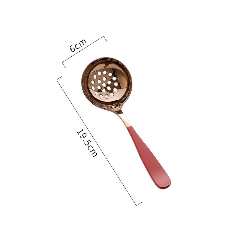 Stainless Steel Slottd Spoons Stirring Teaspoon Dessert Dinner Soup Spoons Ice Cream Fruit Spoon Cultery Tableware: Slotted-Red