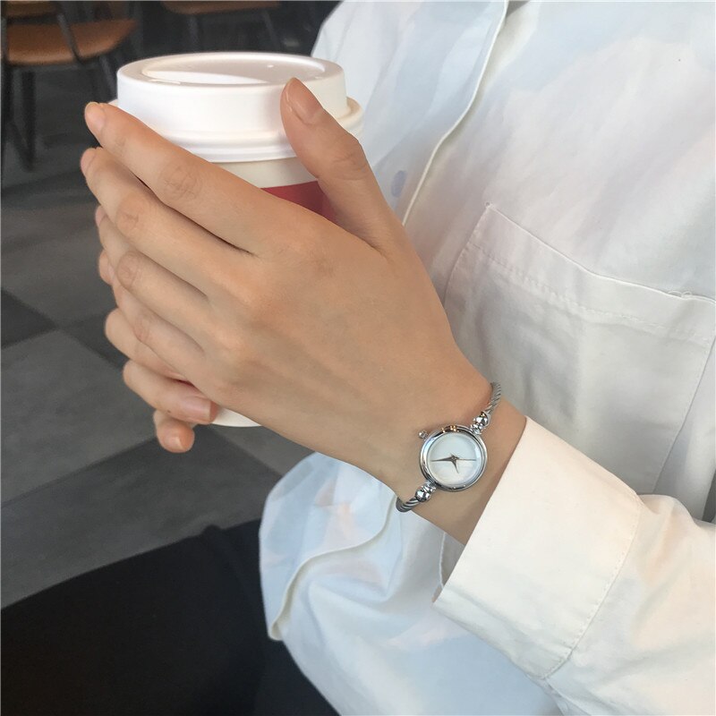 women's bracelet watches minimalist stylish bangle strap women quartz watch BGG brand simple gold female clock: silver white