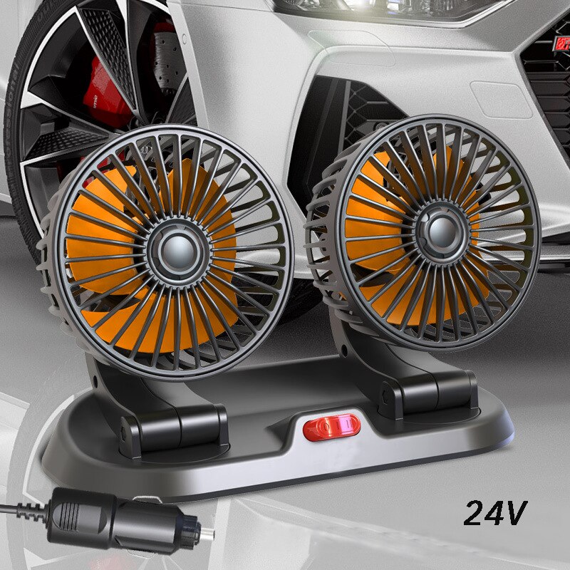 Ventilador de coche de doble cabeza, dispositivo de refrigeración de 5V, 12V y 24V, Usb, 2 velocidades, ajustable, accesorios de coche, regulación del viento: Gris