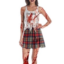 Halloween kostumer til kvinder, toppe med blodfarvet print + kort nederdel vintage kjole fest terror beklædning disfraz halloween  s26