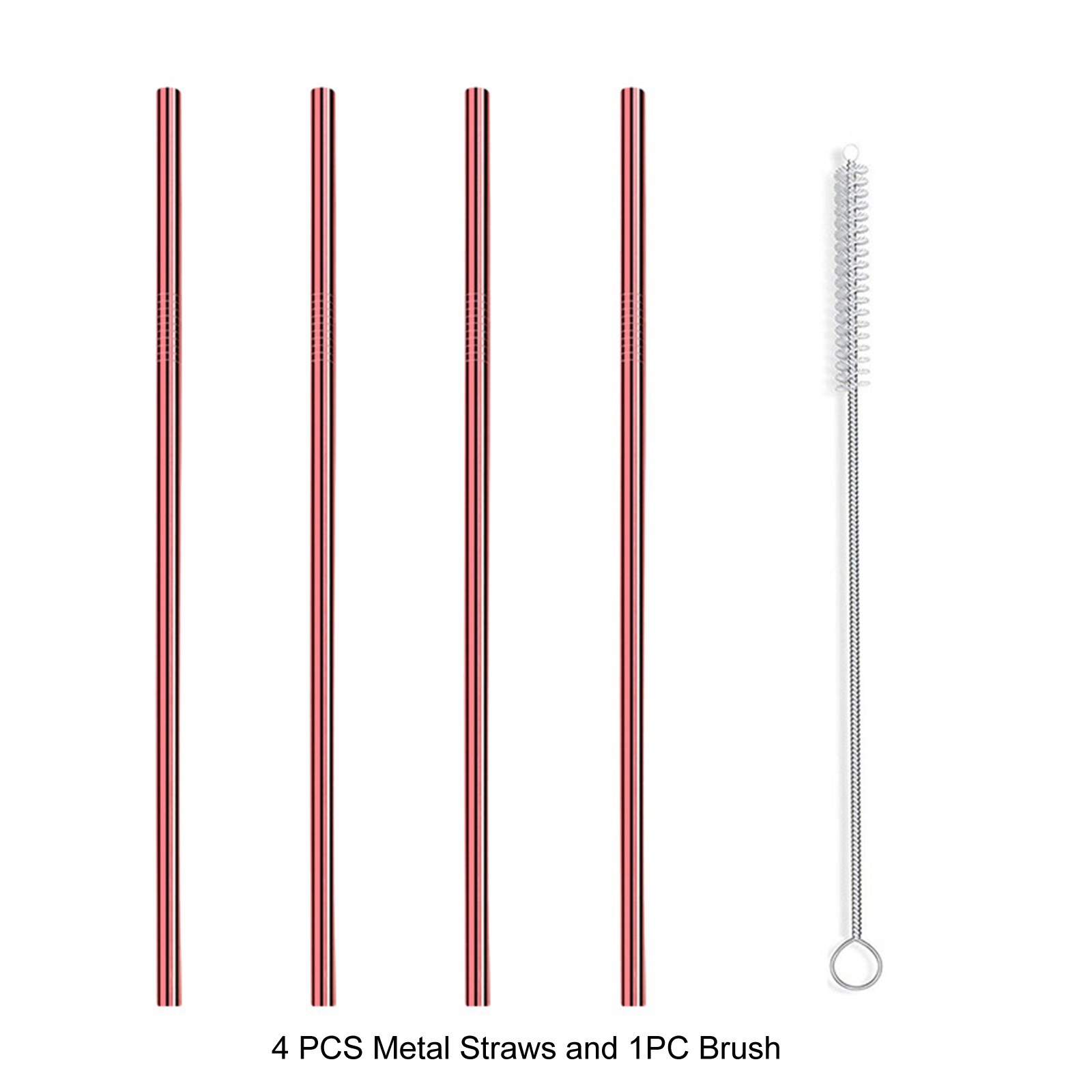 Reusable Metal S traws with Silicone Tip & Travel Case & Cleaning Brush Kit Stainless Steel Straw popotes reutilizables: Rose Gold