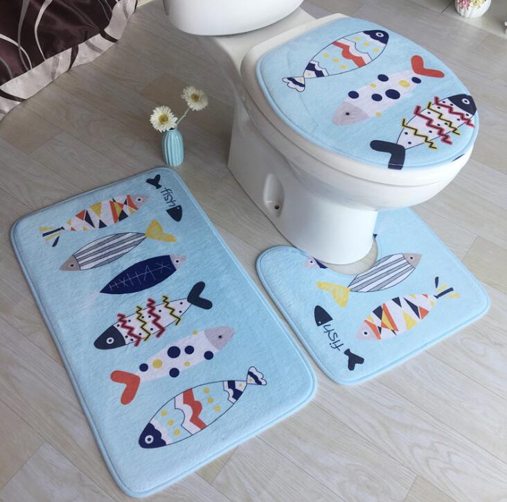Flannel 3D Print Non Slip 3Pcs/Set Toilet Seat Cover WC Lid Toilet Cover Bathroom Pad Floor Mat Rug Carpet Vloerkleed ZCL512: 6