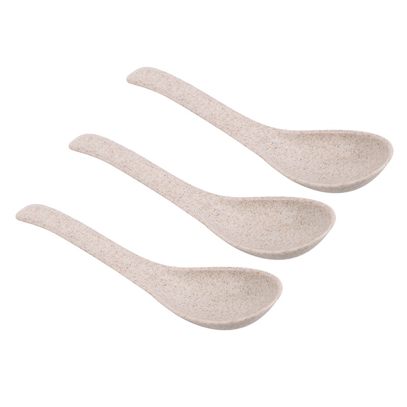 3pcs/lot Soup Spoon Wheat Fiber Tea Coffee Spoon For Tea Party Teaspoons Ice Cream Flatware Soup Spoon Sets: beige