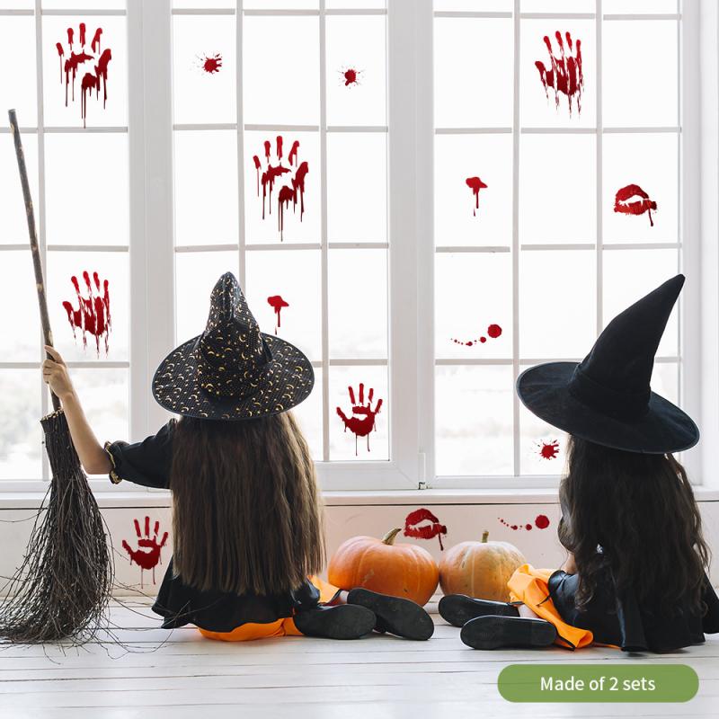 Suelo impermeable decoración del dormitorio Halloween Horror decoración de la pared pegatinas Blooding Handprint pie Blooding papel pintado de huellas dactilares