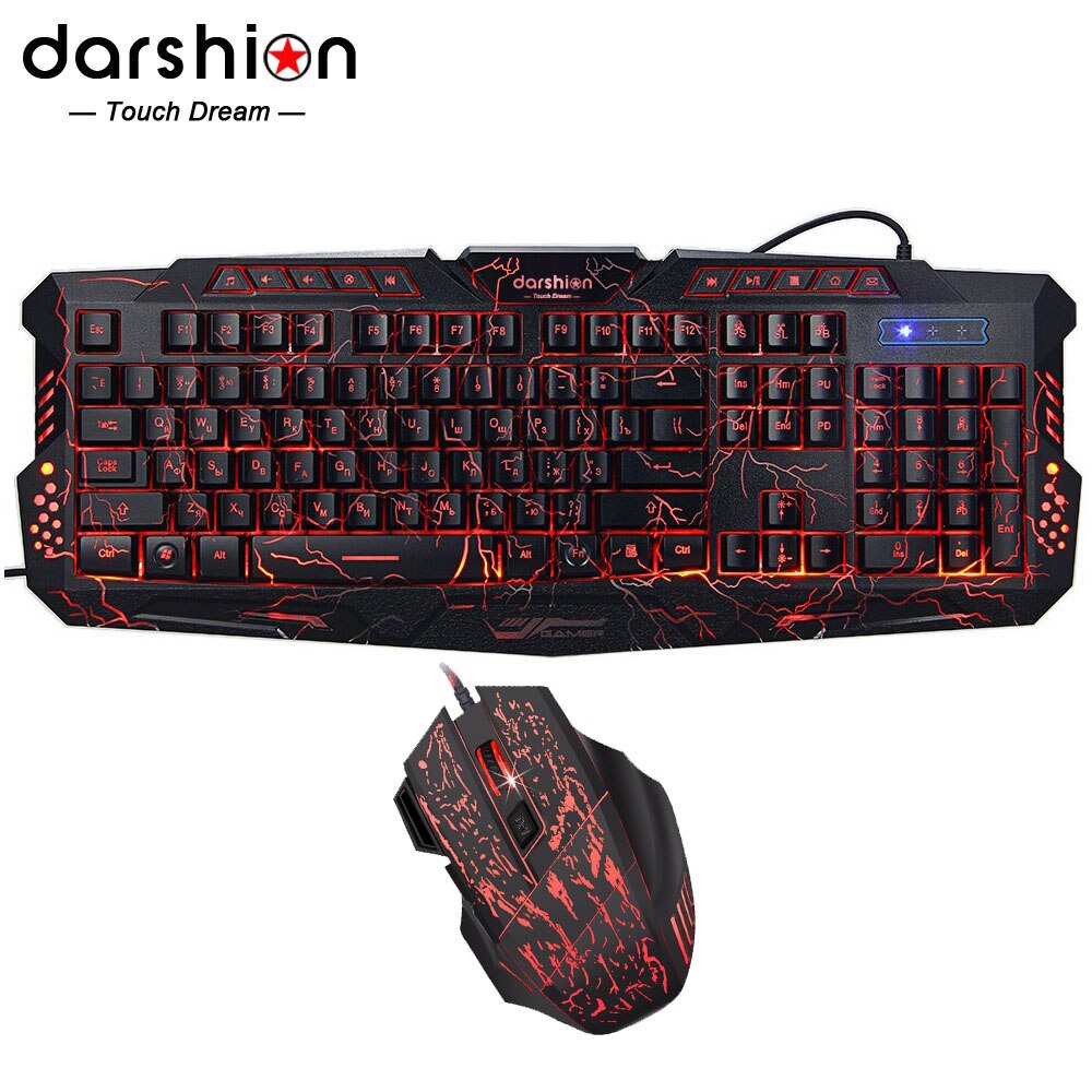 Russian keyboard mouse combo Backlit LED gaming led 3color fingerboard +Colorful gaming mouse breathing light 7 buttons 3600DPI