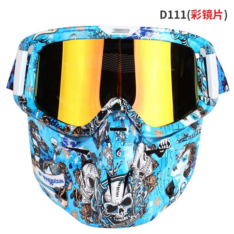 Kleurrijke motorfiets full face masker bril flexibele moto bril skibril gezichtsmasker motocross skibril atv dirt bike utv: D111- kleuren