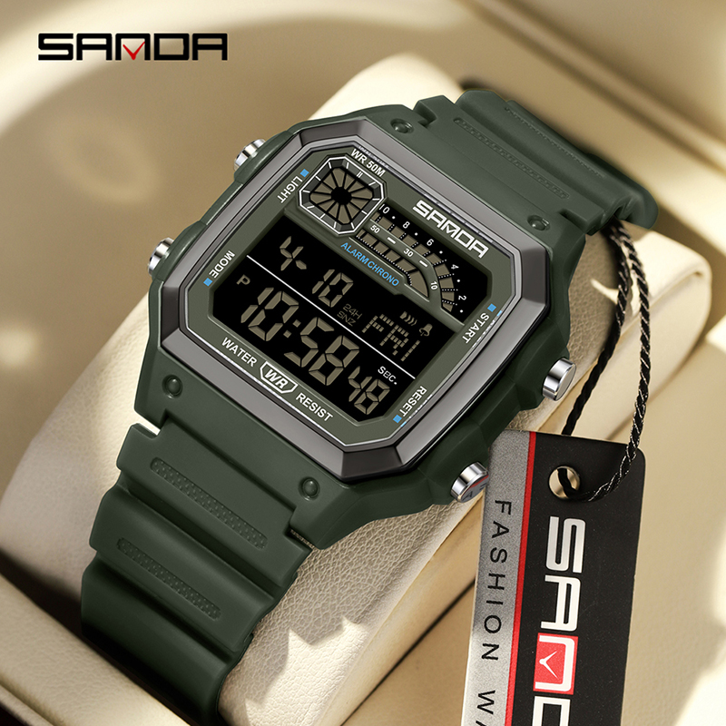 SANDA Outdoor Sport Elektronische Chronograph Uhr Männer Multifunktions Uhren Wecker Chrono Wasserdichte LED Digital armbanduhr